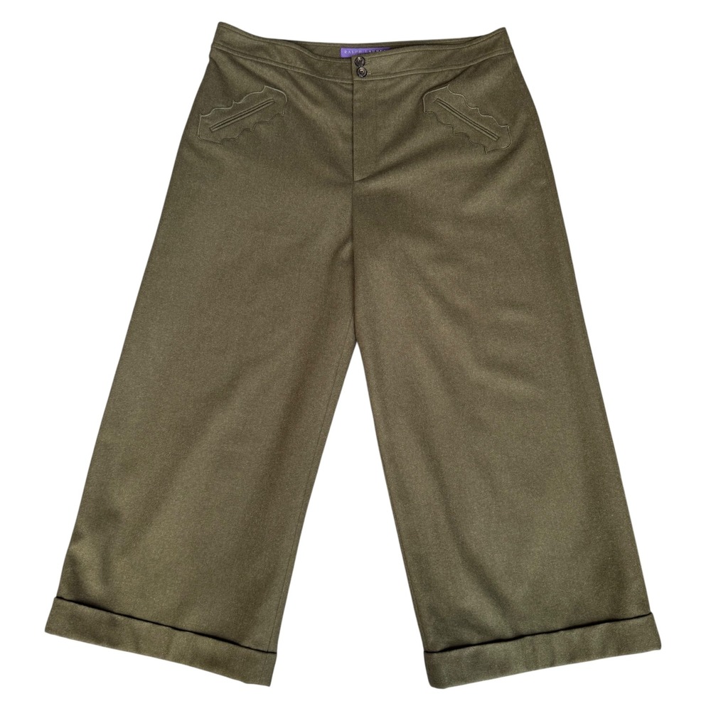 Ralph Lauren Purple Label VTG Wool Cashmere Wide Leg Cropped Pants Green Size 12